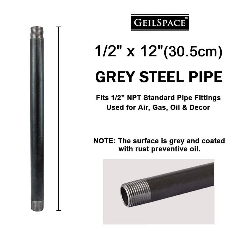 GeilSpace 6 Pack 1/2" Ã— 12" Heavy Duty Pre-Cut Grey Metal Pipe, Industrial Steel Fits Standard Half Inch Threaded Pipes and Fittings - Vintage DIY Industrial Shelving (1/2" Ã— 12", Grey) - Image 2